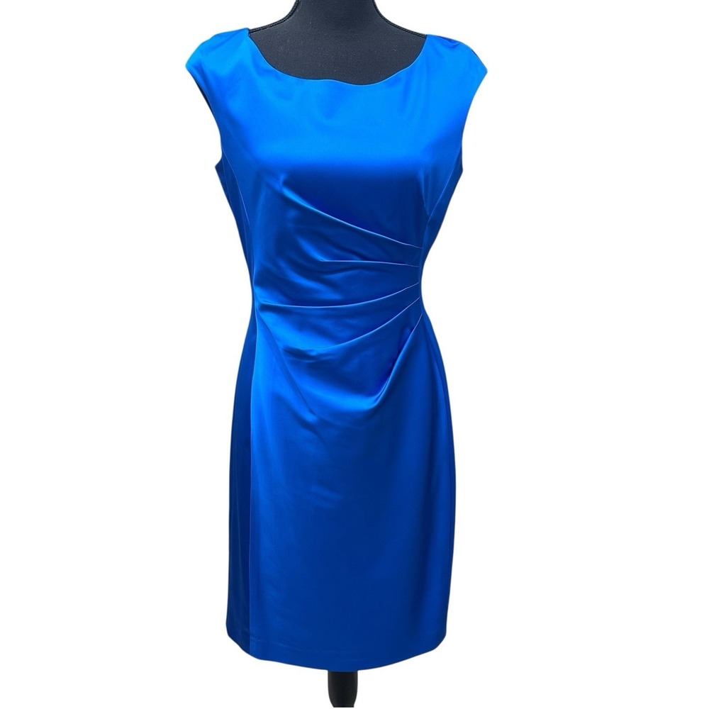 Lauren Ralph Lauren Royal Blue Cap Sleeve Ruched Sheath Dress Women‎ Size 8